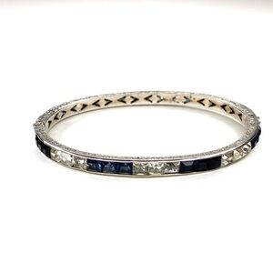 Antique Art Deco Channel Sterling Paste Stones Bangle Bracelet